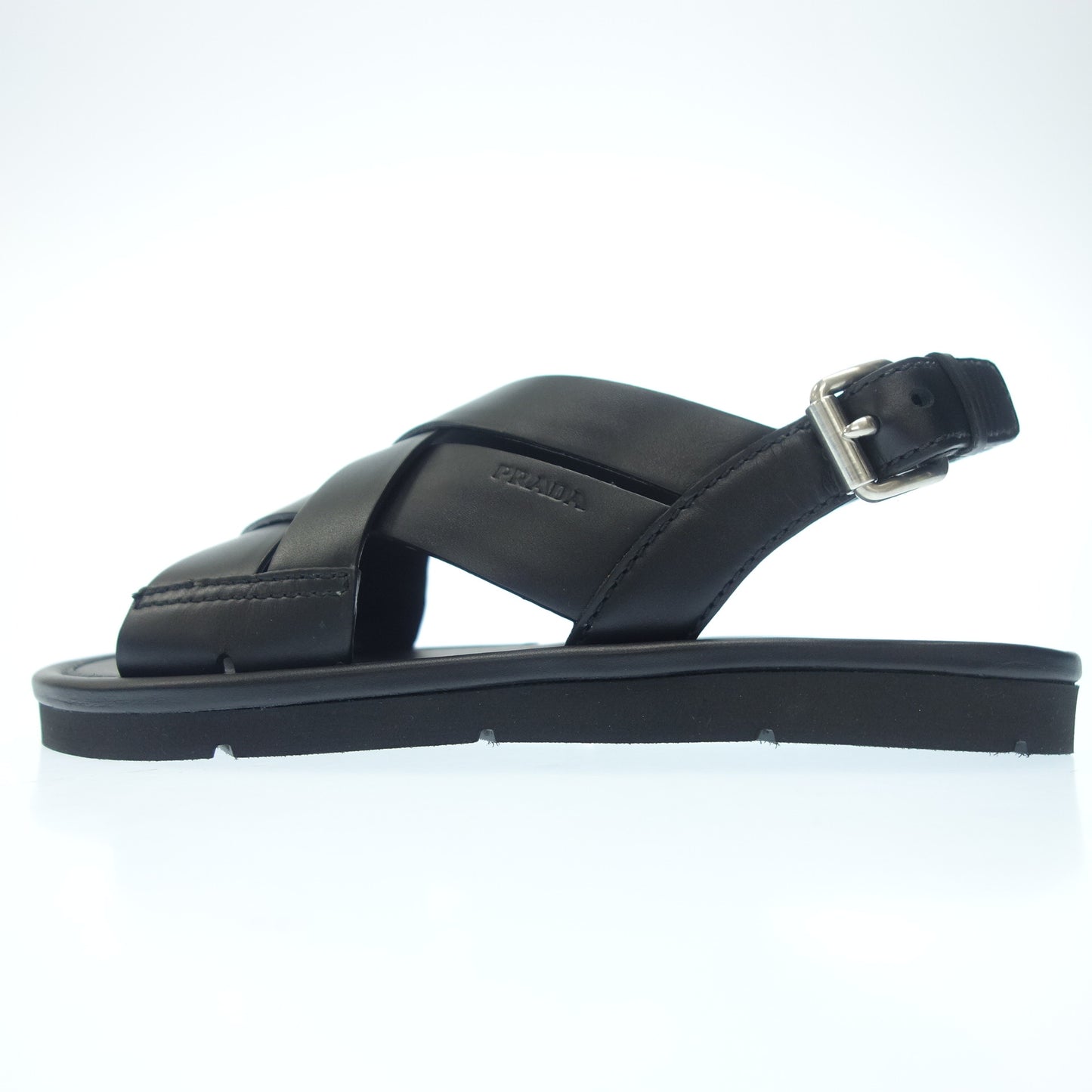 プラダ レザーサンダル シルバーバックル レディース 34.5 黒 PRADA【中古】