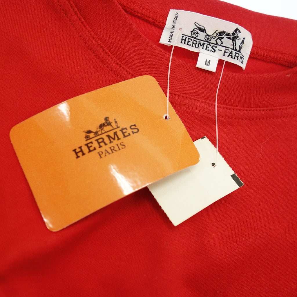 美品◆エルメス ロングTシャツ 胸ロゴ レディース M レッド HERMES【AFB11】