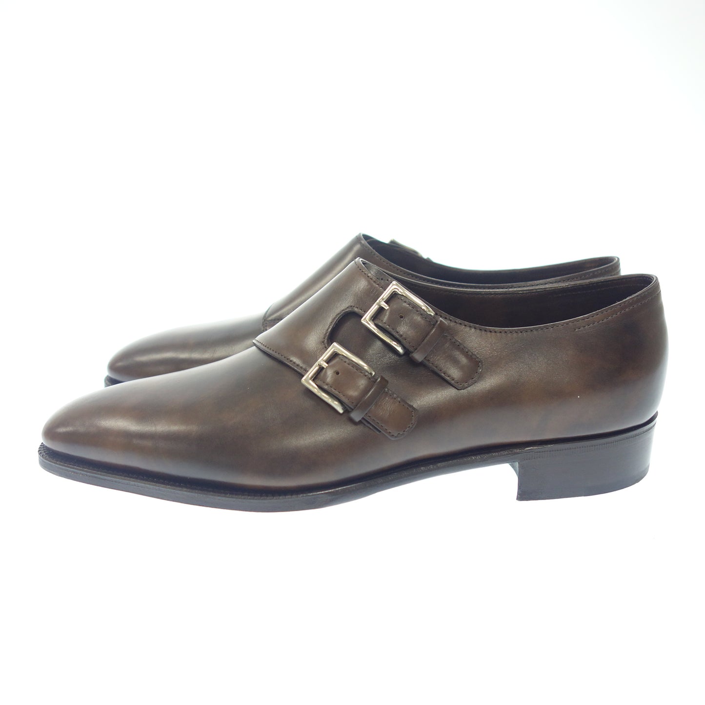 状况非常好◆John Lobb 皮鞋双僧侣教堂博物馆小牛皮棕色 UK8E 8000 最后 CHAPEL JOHN LOBB