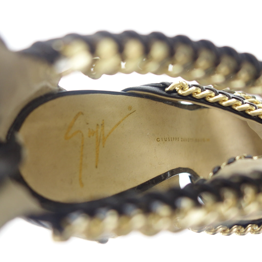 中古◆ジュゼッペ ザノッティ レザー ヒールパンプス サンダル チェーン レディース 35.5 ブラック系 Giuseppe Zanotti【AFC5】