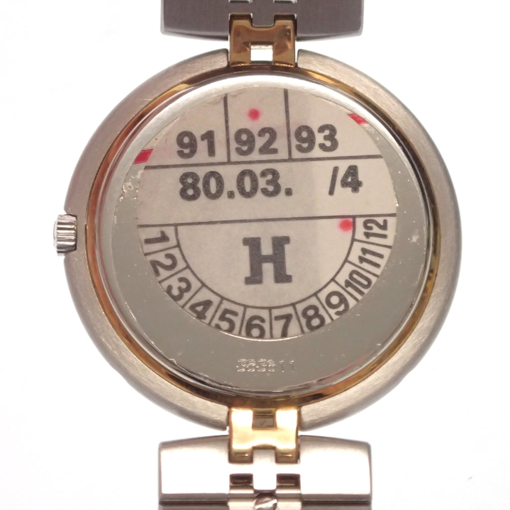 中古◆エルメス 腕時計 プロフィール クォーツ アイボリー文字盤 デイト シルバー×ゴールド 353611 箱付き HERMES【AFI18】