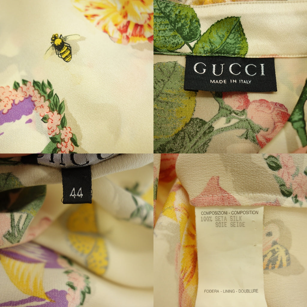 中古◆グッチ 長袖シャツ フラワー柄 シルク トムフォード期 ベージュ系 サイズ44 レディース GUCCI【AFB4】