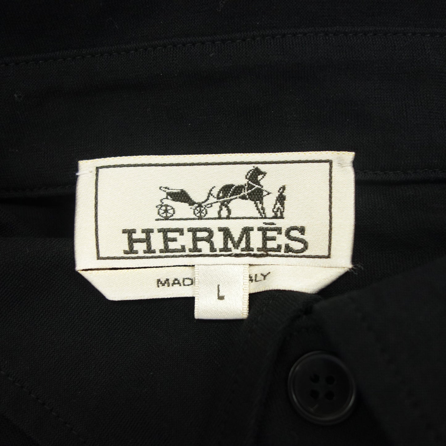 美品◆エルメス 半袖ポロシャツ ストレッチ素材 メンズ ブラック サイズL HERMES【AFB23】