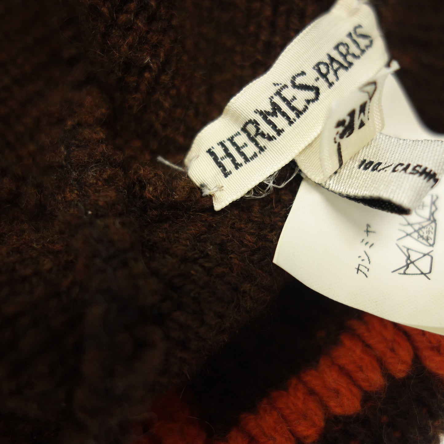 中古◆エルメス ニットキャップ カシミヤ Hロゴ マルジェラ期 ブラウン系 HERMES【AFI20】