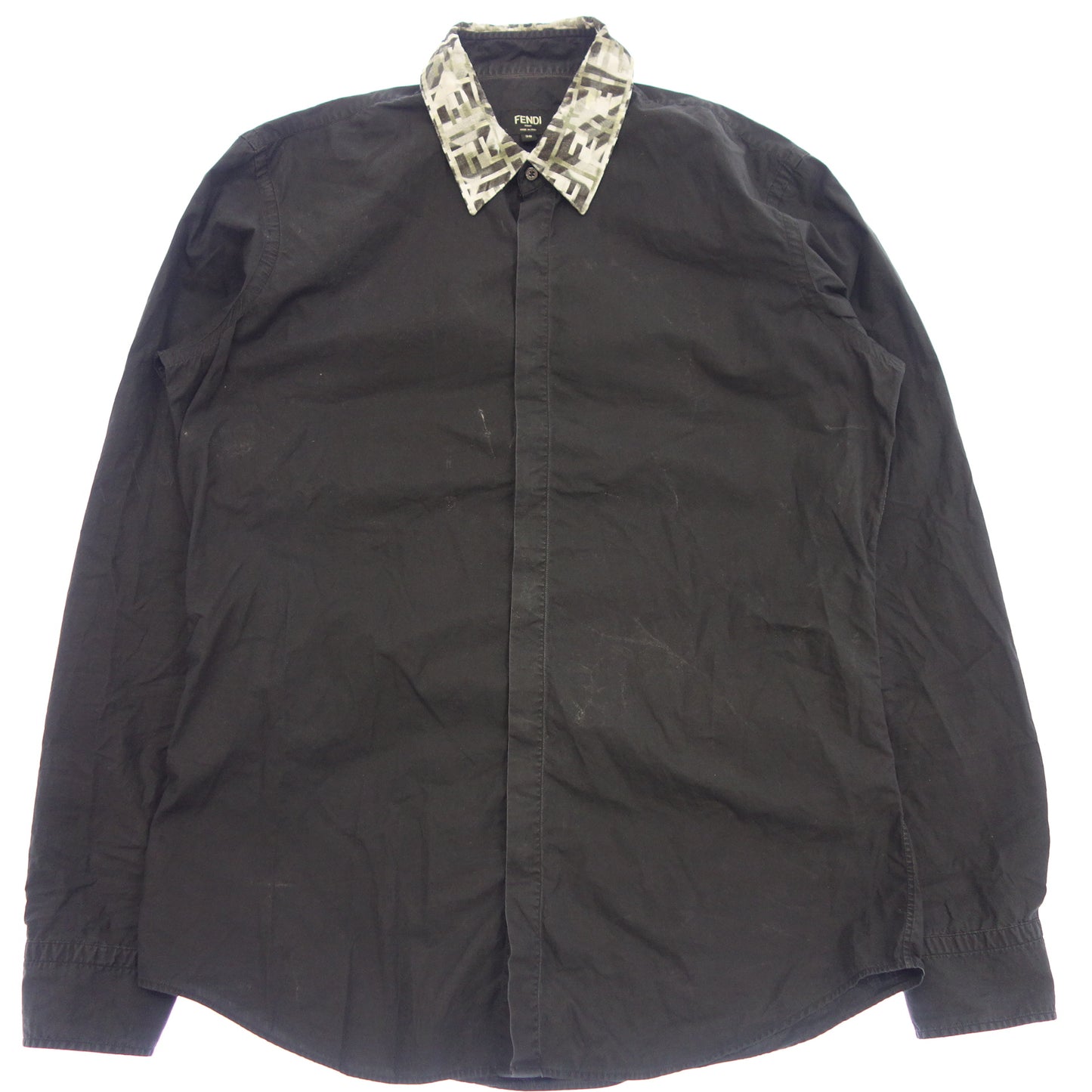 中古◆フェンディ 長袖シャツ クレリックカラー 黒系 サイズ39 メンズ FENDI【AFB4】