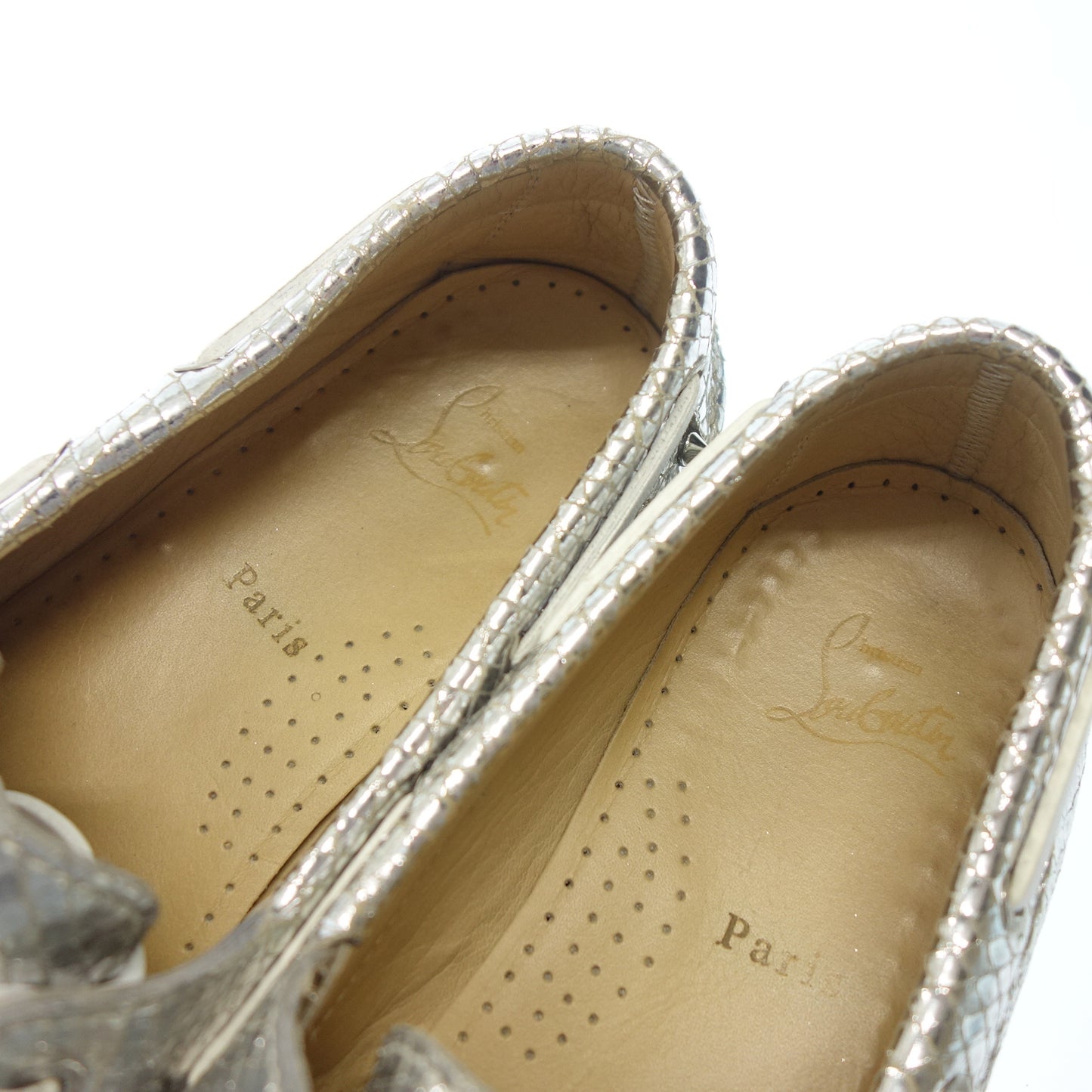 クリスチャンルブタン レザースニーカー スパイク メンズ 42.5 シルバー Christian Louboutin【AFC10】【中古】