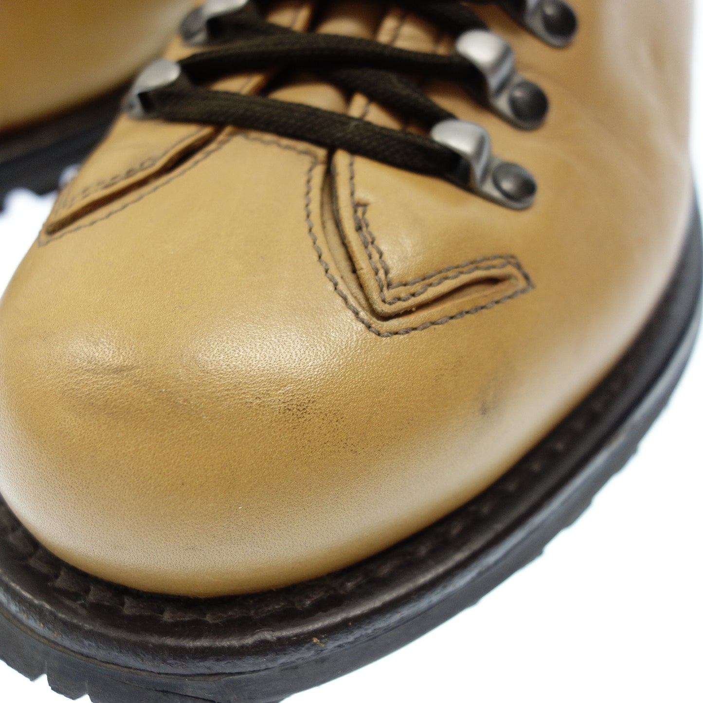 プラダ レースアップスニーカー レザー メンズ キャメル 7 PRADA【AFC34】【中古】