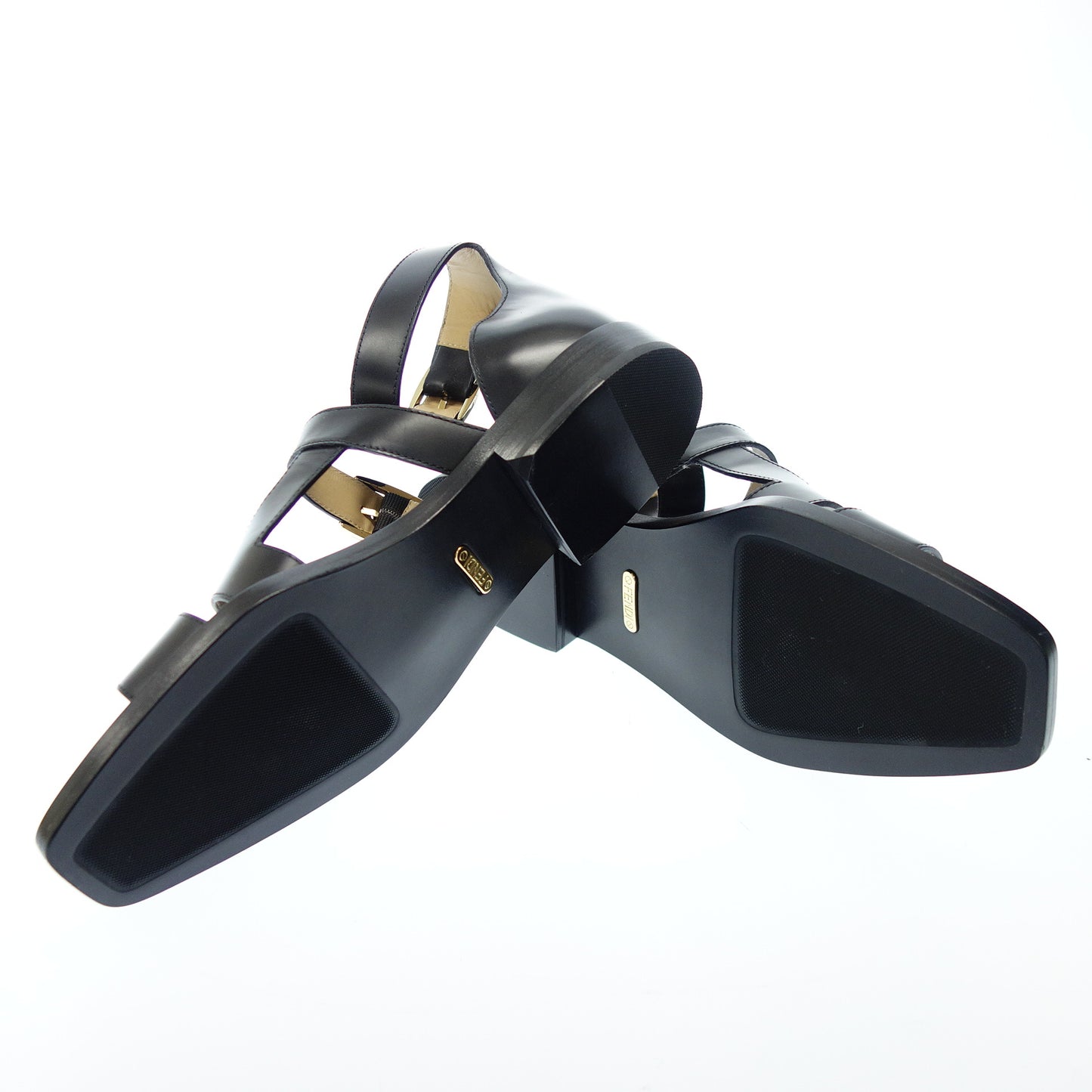 フェンディ レザーサンダル ゴールド金具 レディース 7 黒 FENDI【AFD3】【中古】