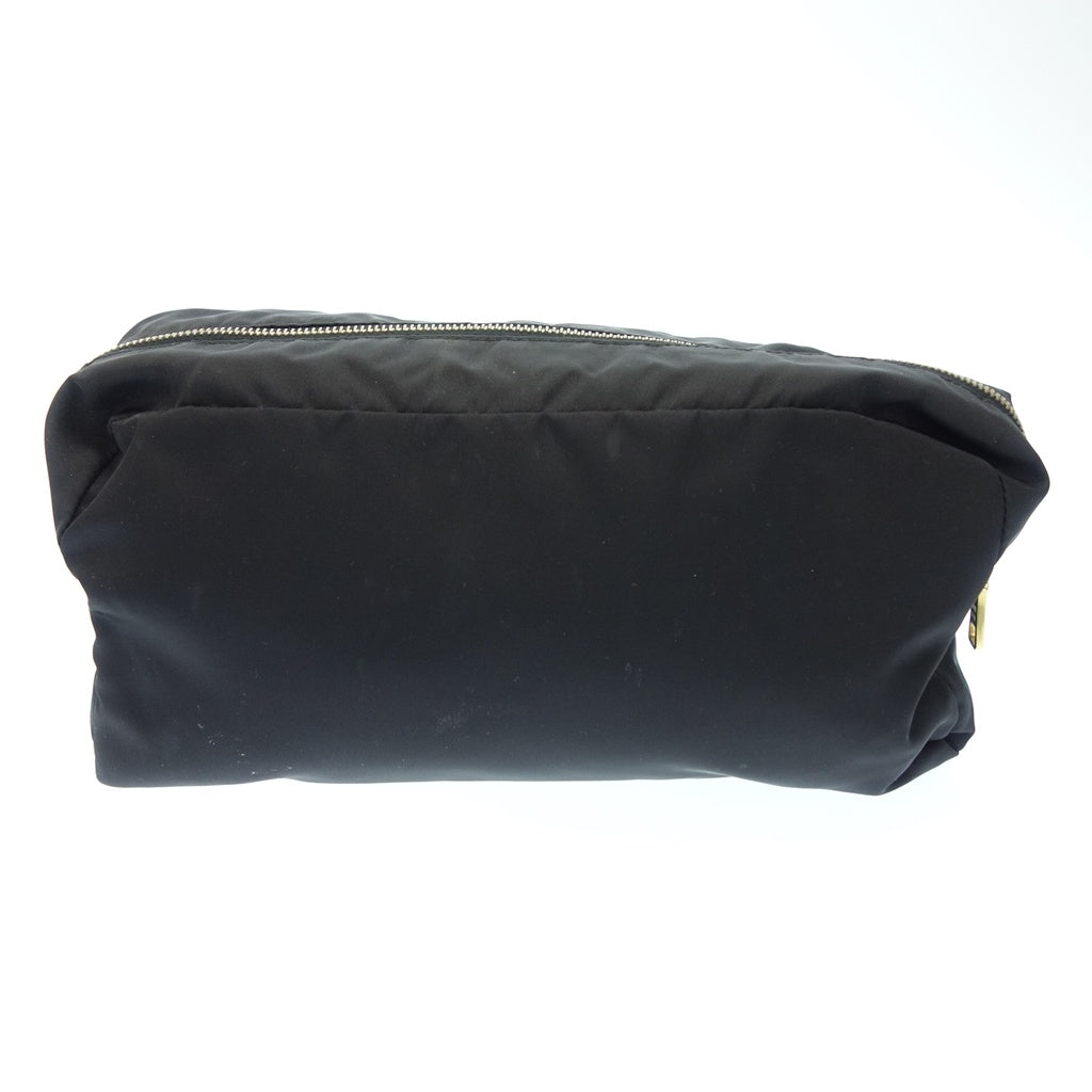 中古◆プラダ マルチポーチ ラウンドジップ ゴールド金具 三角ロゴ ナイロン ブラック PRADA【AFE2】