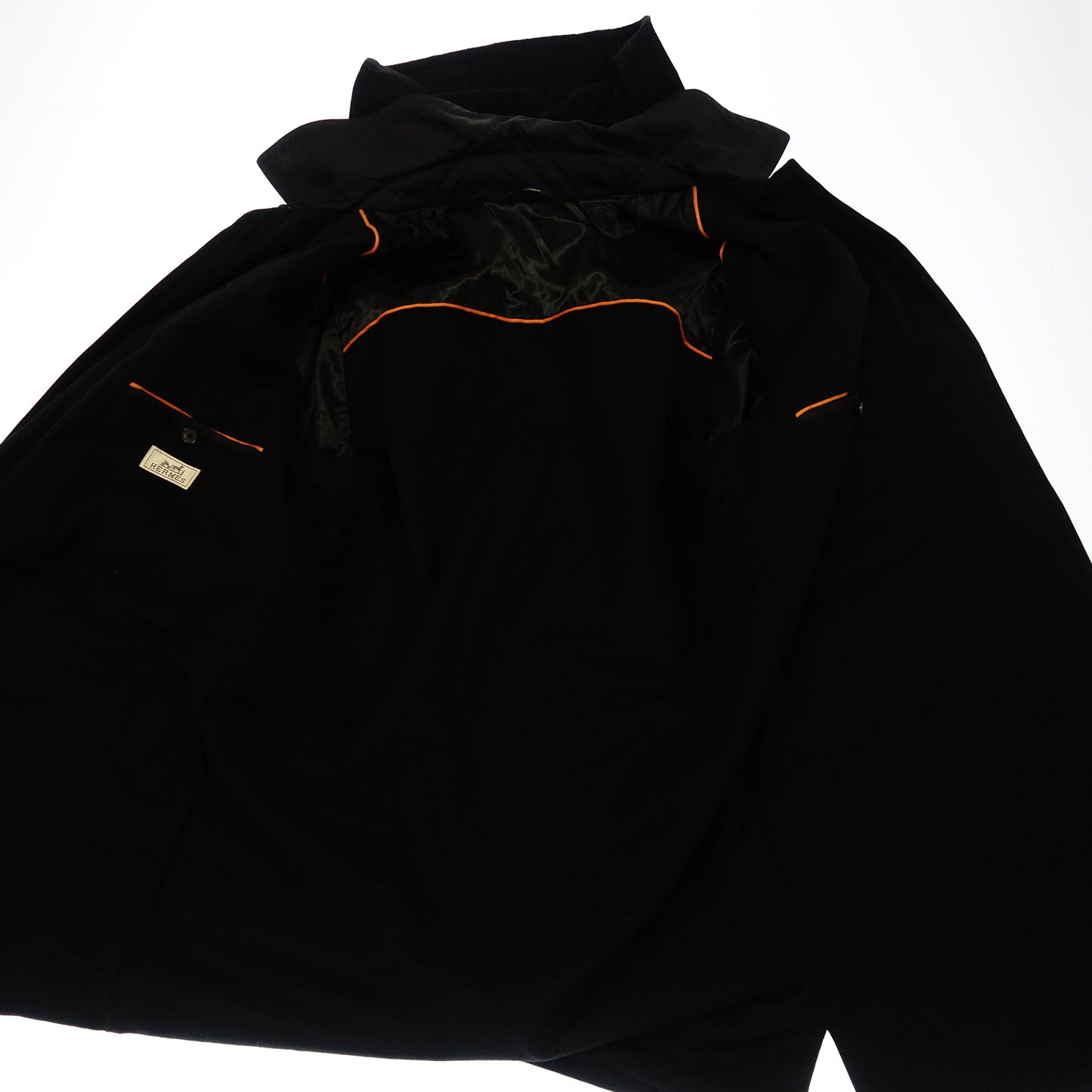 エルメス ナイロンコート ダッフル カシミヤ混 フード付き メンズ 48 黒 HERMES【AFB14】【中古】