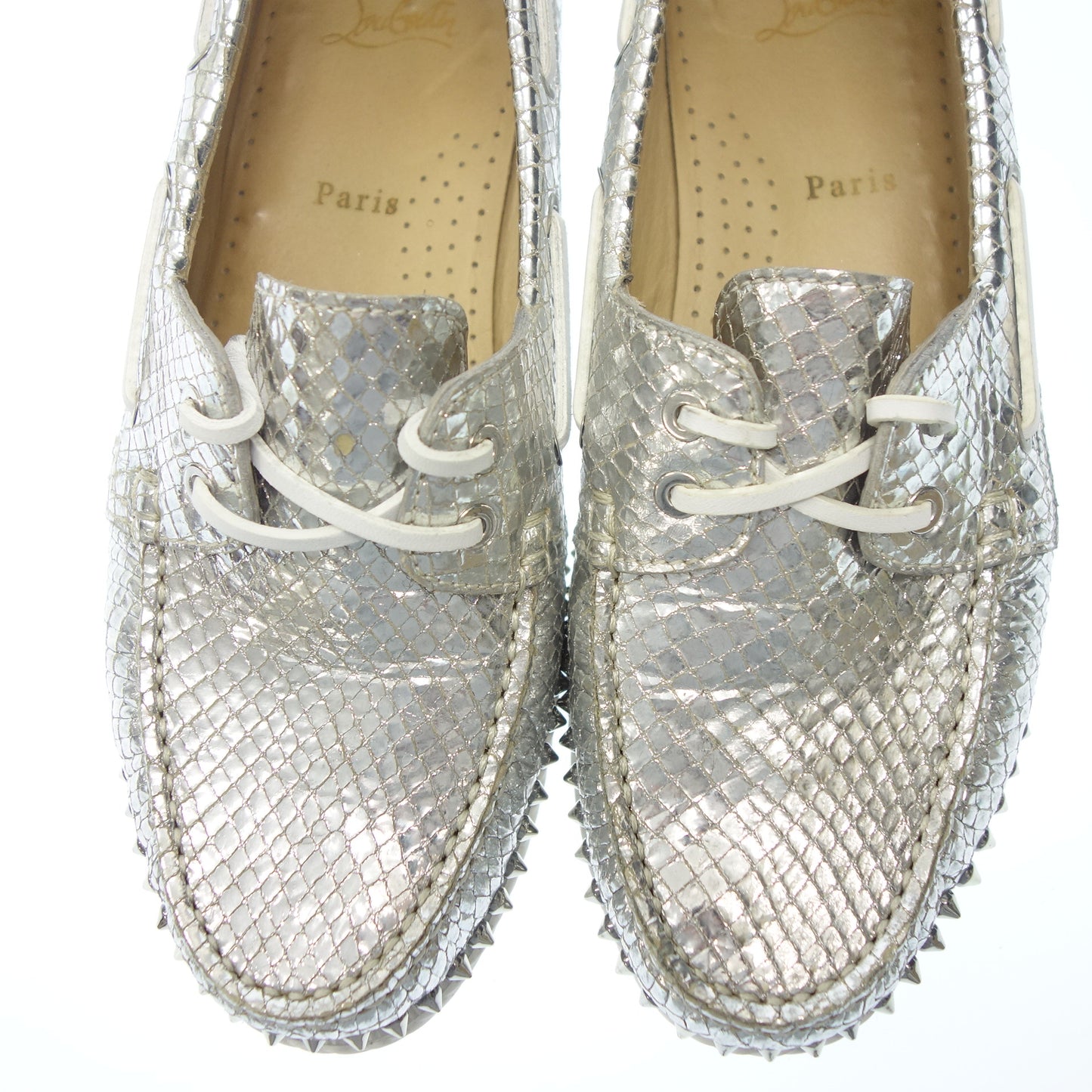 クリスチャンルブタン レザースニーカー スパイク メンズ 42.5 シルバー Christian Louboutin【AFC10】【中古】