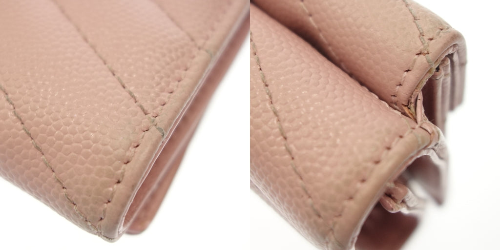 サンローラン 三つ折り ミニ財布 Vステッチ 505118 ピンク 箱 SAINT LAURENT【AFI18】【中古】