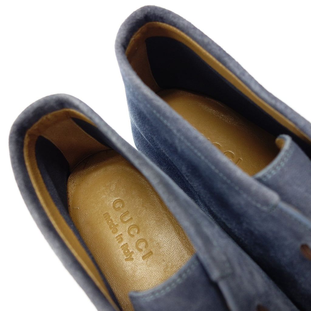 美品◆グッチ レザーシューズ チャッカブーツ モカシン スエード メンズ ブルー サイズ6.5 Gucci【LA】