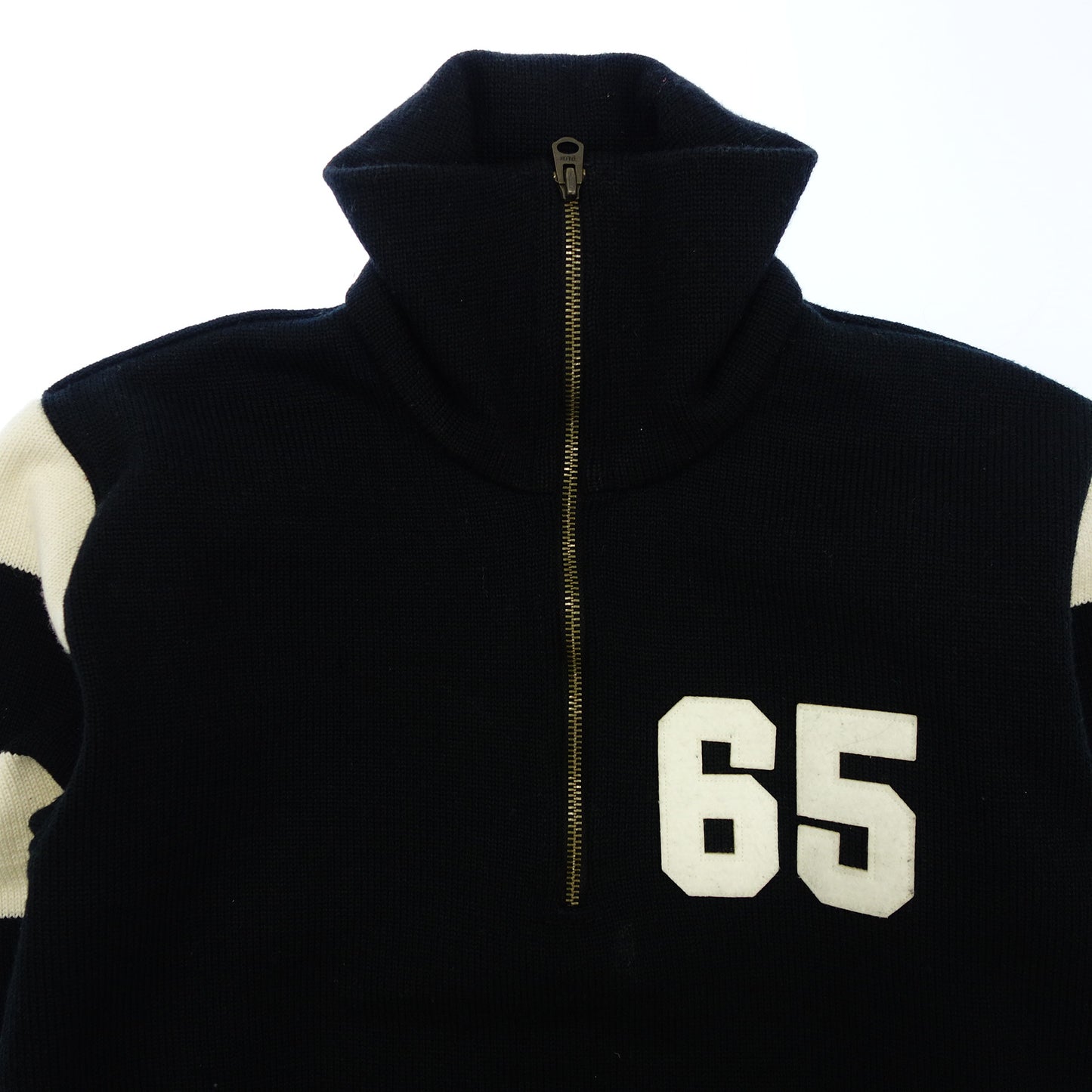 中古◆ディーエン ニット ハーフジップ ウール メンズ S 白×黒 DEHEN【AFB11】