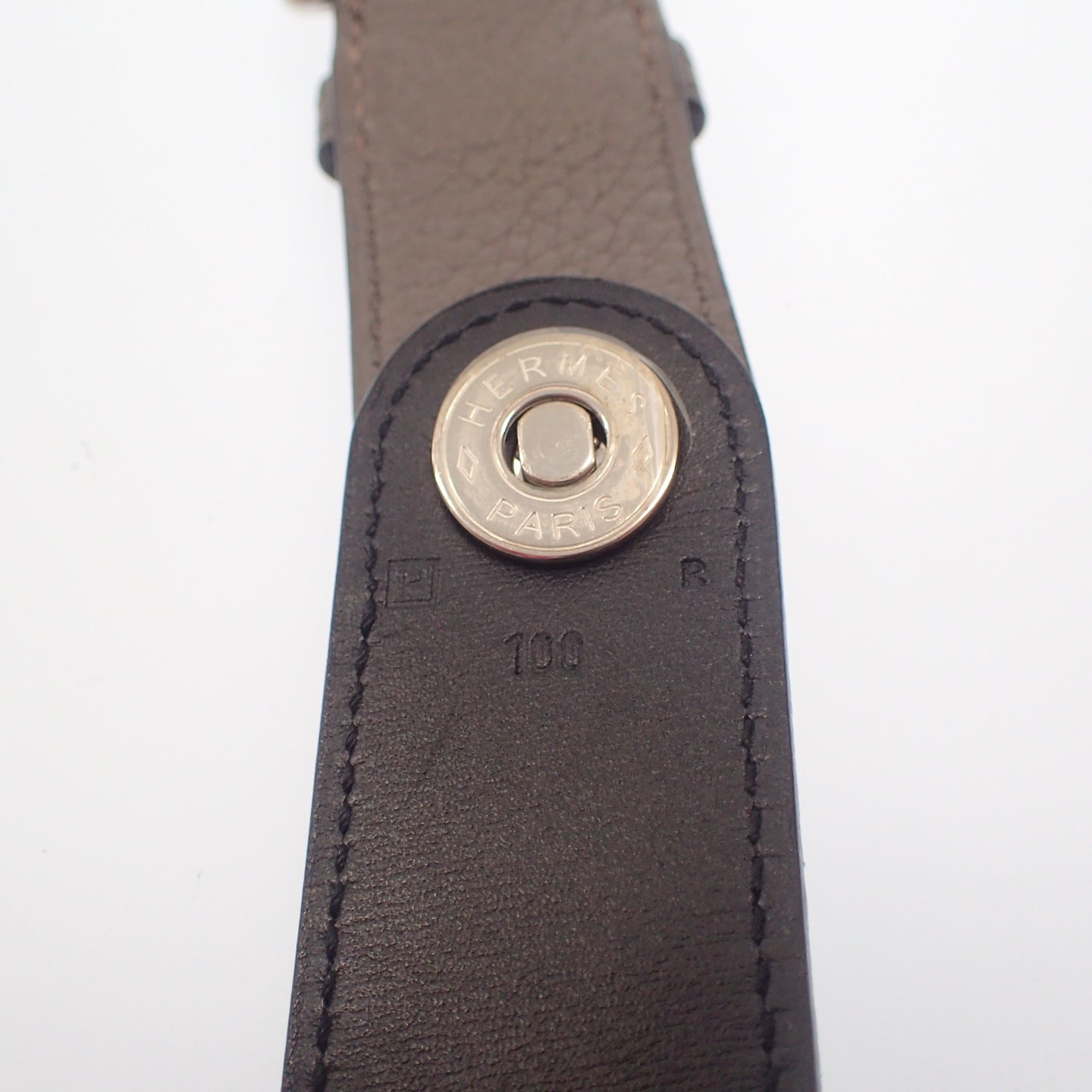 美品◆エルメス レザーベルト セリエボタン トリヨンクレマンス エトゥープ □P刻 HERMES【AFI10】