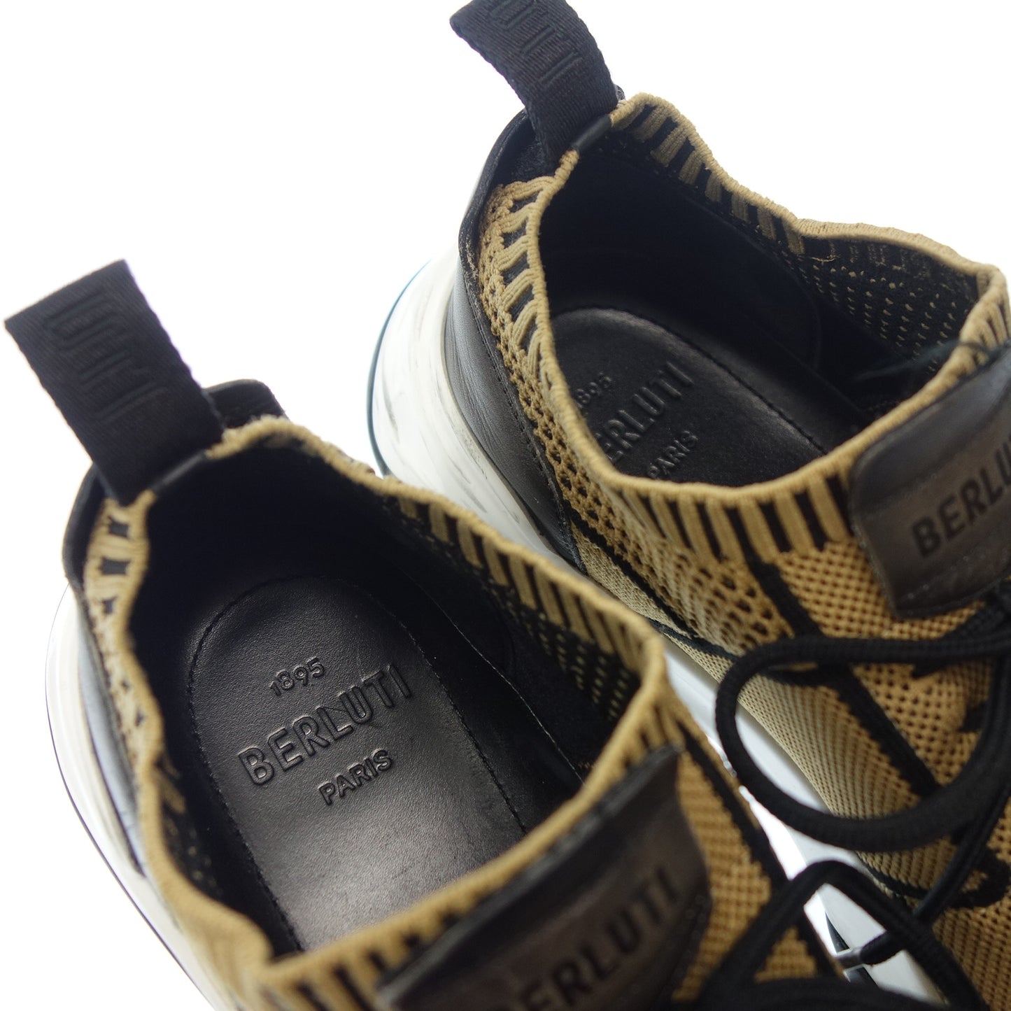 ベルルッティ シャドウ ニット スニーカー レザー メンズ サイズ10 ベージュ系 Berluti【AFC17】【中古】