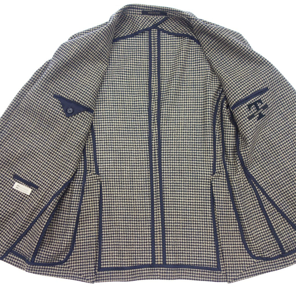 美品◆タリアトーレ ハウンドトゥース ジャケット モンテカルロ ウール×シルク メンズ サイズ48 グレー&ブルー系 TAGLIATORE【AFB5】
