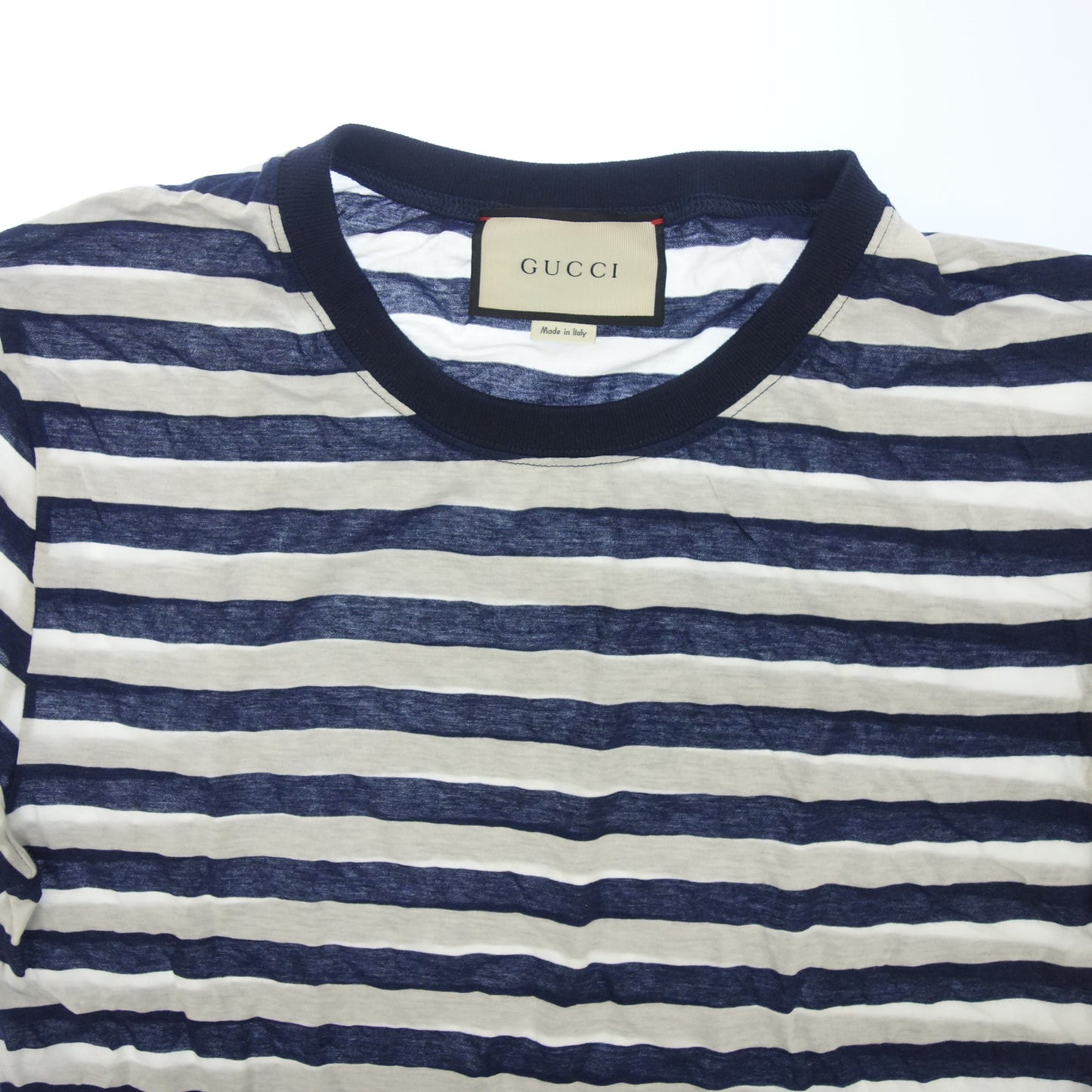 グッチ ボーダーTシャツ 16SS コットン&シルク 431142-X7445 メンズ S 青×白 GUCCI【AFB48】【中古】