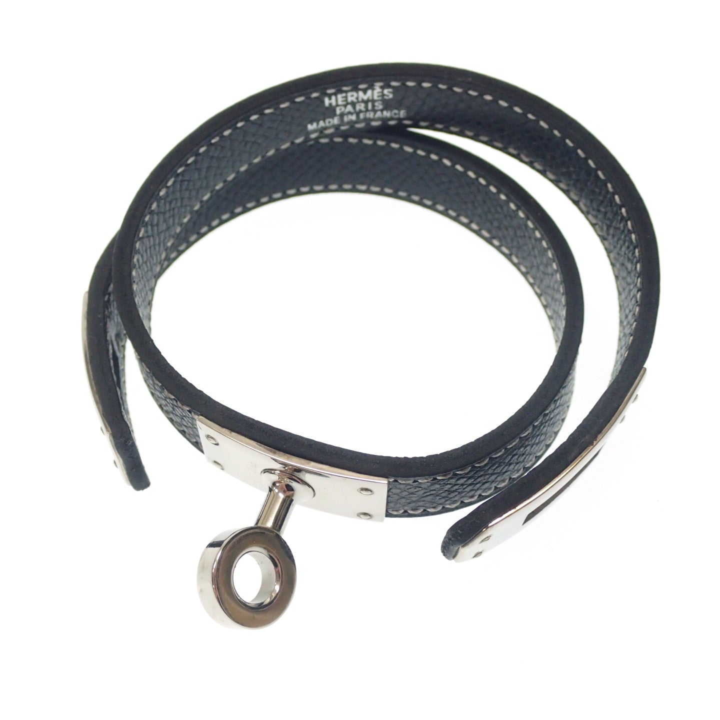 美品◆エルメス ケリーブレスレット ドゥブルトゥール □E刻 シルバー金具 黒 箱付き HERMES【AFI9】
