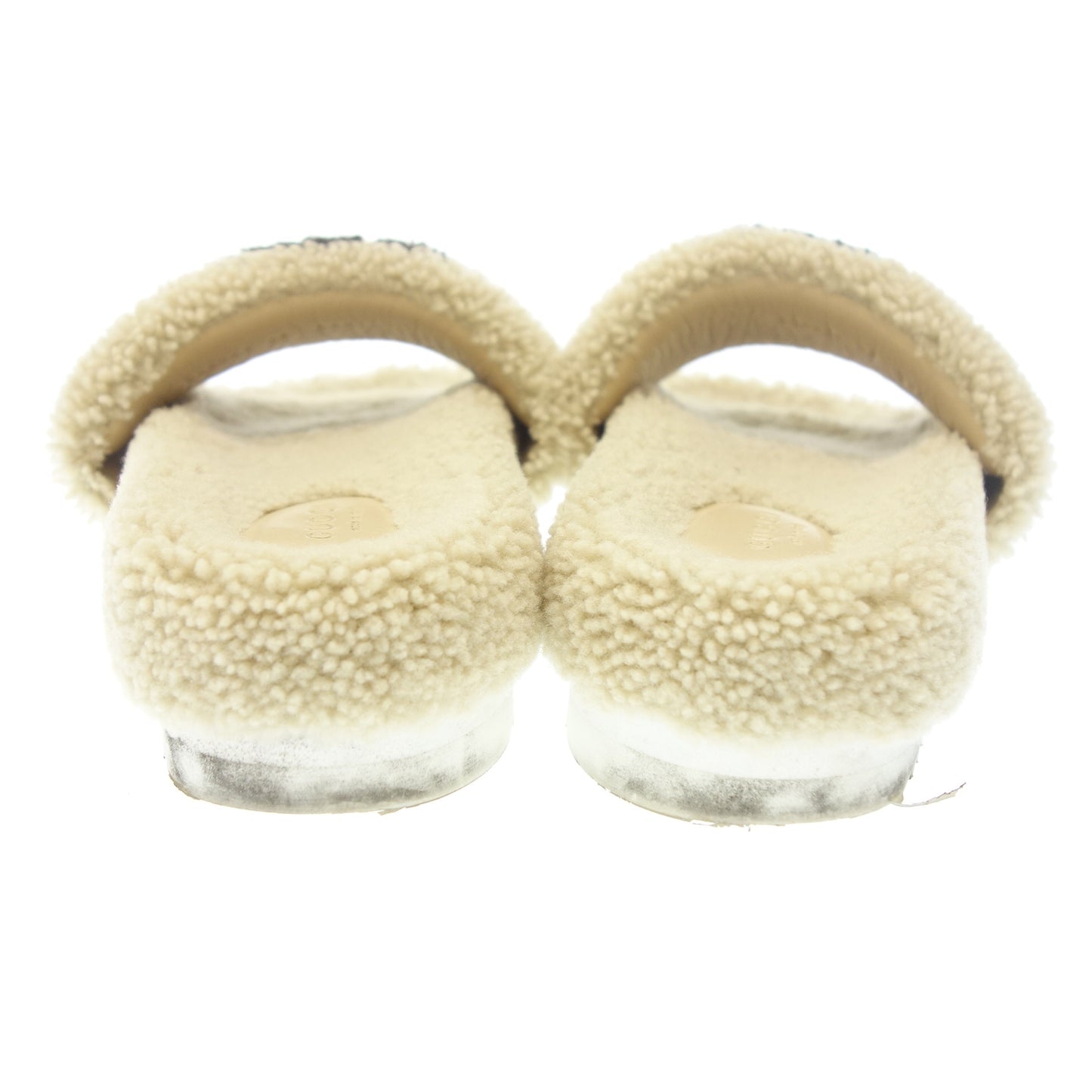 美品◆グッチ ボアスライドサンダル GG インターロッキング 646225 レディース ベージュ サイズ39 GUCCI【AFC51】