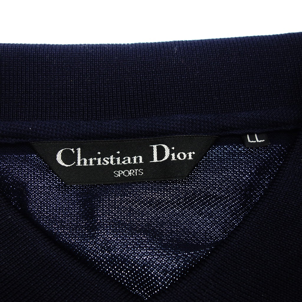 極美品◆クリチャンディオール ロングスリーブポロシャツ メンズ ネイビー LL Chritian Dior【AFB19】