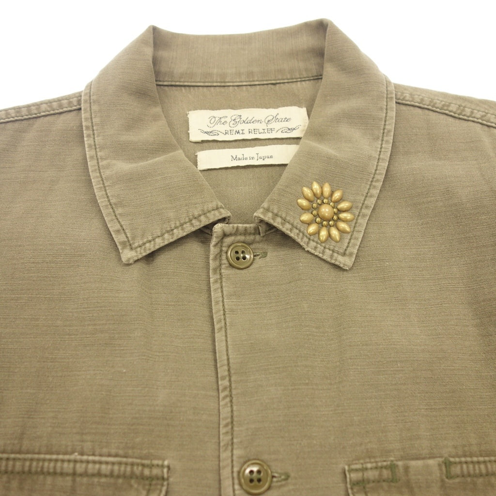 美品◆レミレリーフ ミリタリーシャツ メンズ カーキ サイズL REMI RELIEF【LA】