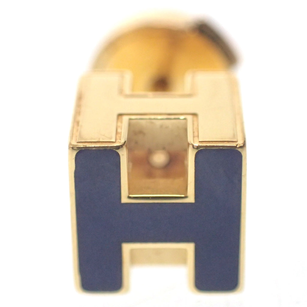 美品◆エルメス カージュドアッシュ Hキューブ ピアス 両耳用 ゴールド×ネイビー HERMES【AFI17】