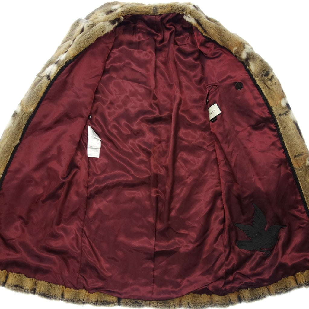 新品同様◆グッチ ファー ロングコート ダブルブレスト メンズ 44 茶系 GUCCI【AFF21】
