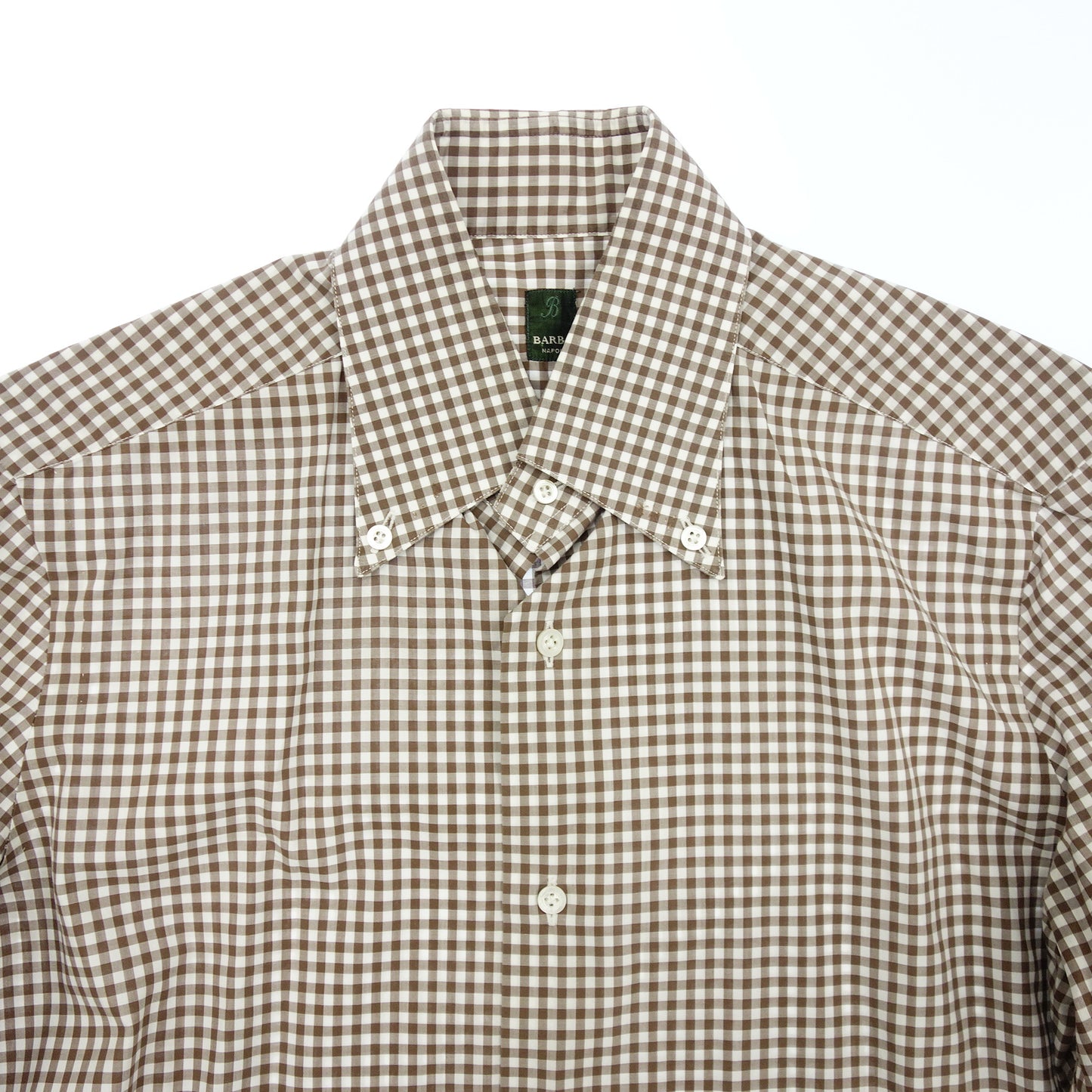 極美品◆バルバ 長袖シャツ ボタンダウン ギンガムチェック メンズ 38 茶系 BARBA【AFB30】