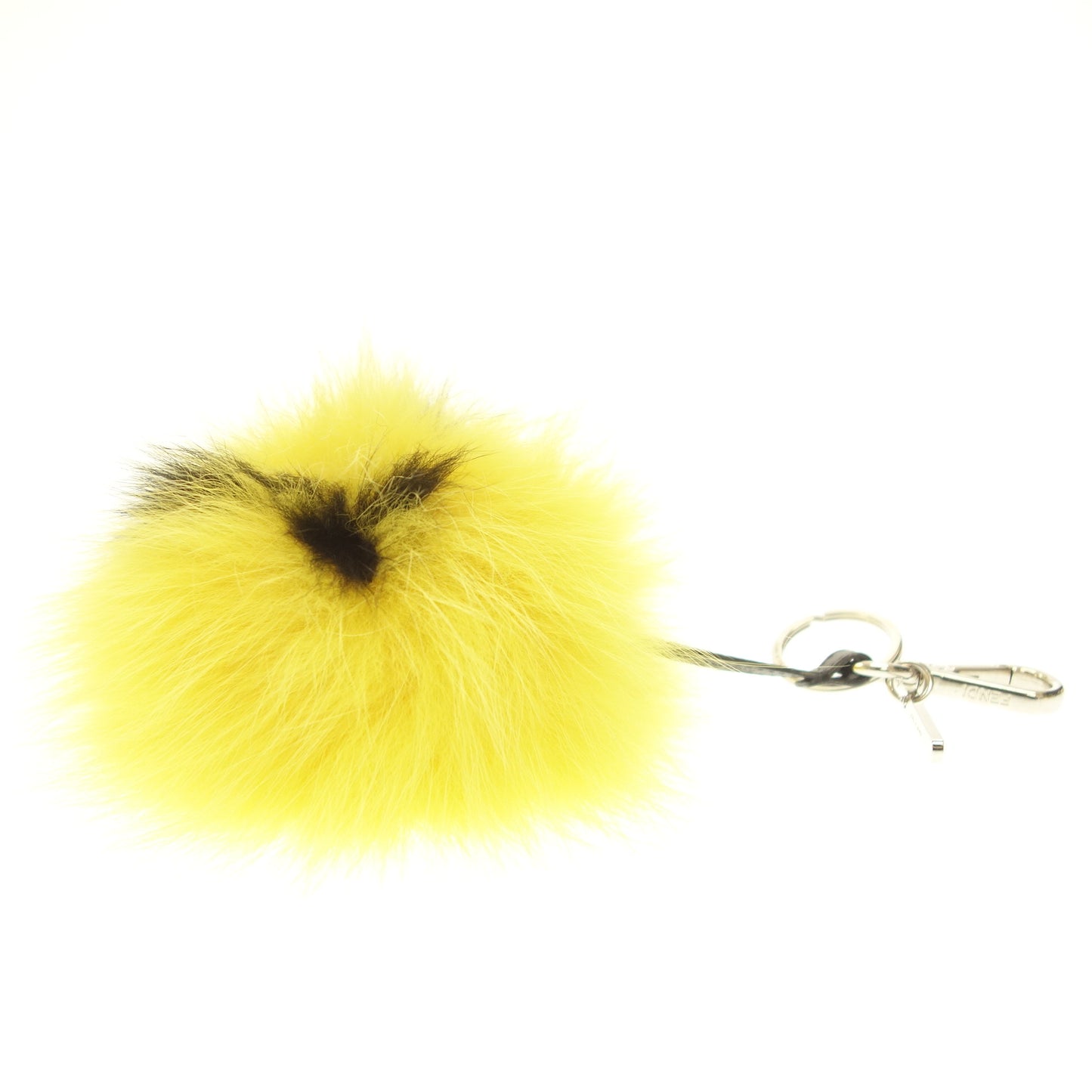 美品◆フェンディ ポンポンチャーム キーホルダー ファー レザー 黄色 FENDI【AFI18】