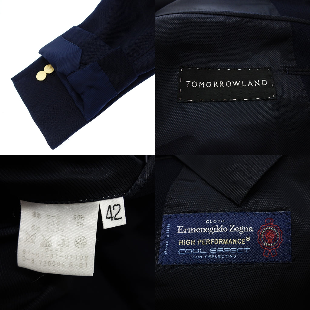 美品◆トゥモローランド テーラードジャケット ダブル 金ボタン ウール 紺 サイズ42 メンズ TOMORROWLAND 【AFB11】