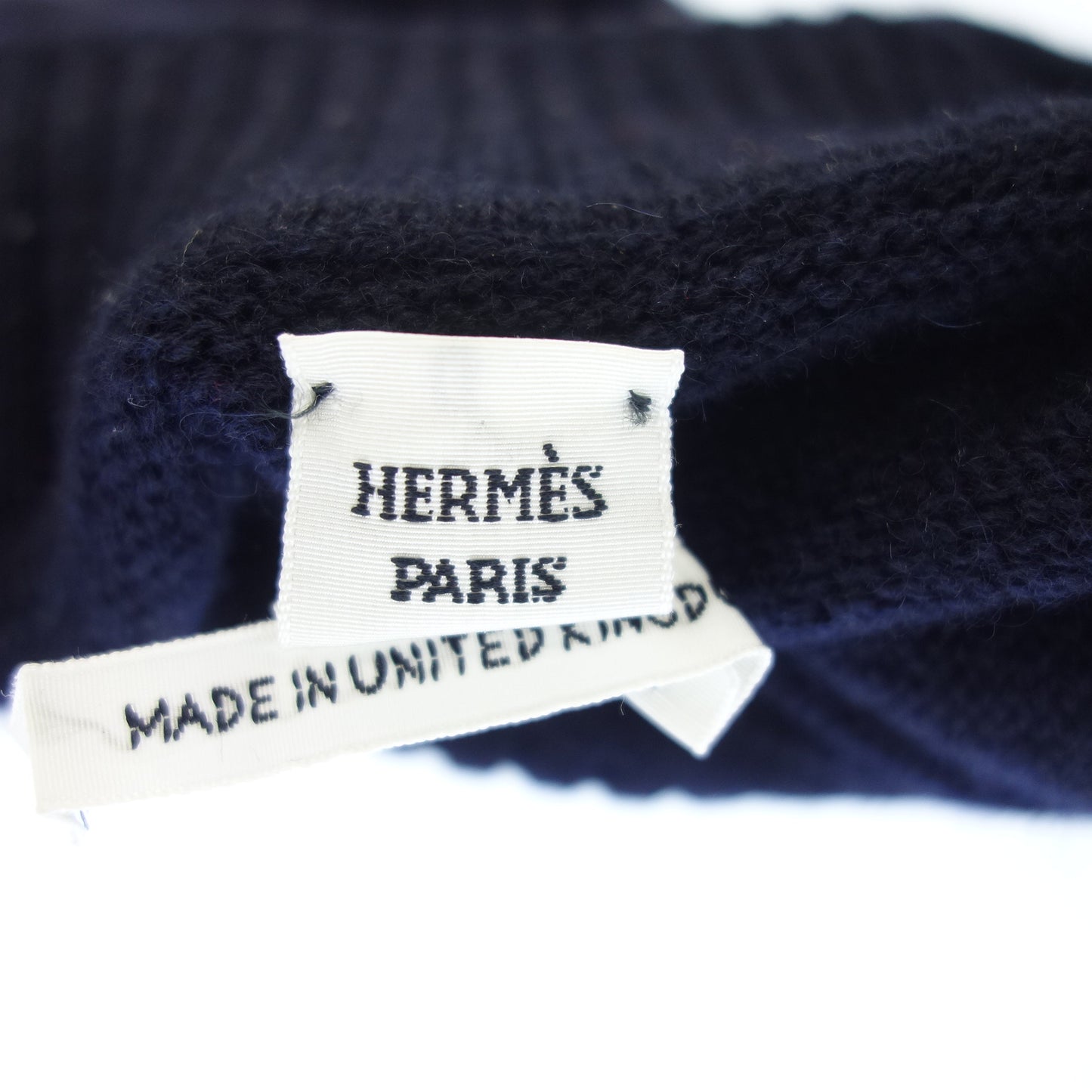 美品◆エルメス ニットセーター ハイネック セリエボタン カシミヤ レディース ネイビー系 サイズ34 HERMES【AFB35】