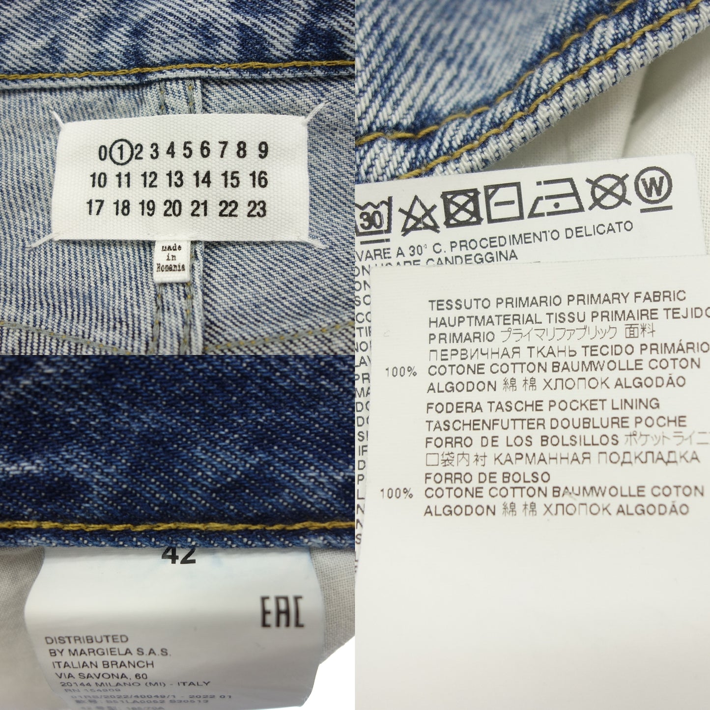 メゾンマルジェラ デニムパンツ STRAIGHT JEANS CONTRAST POCKET S51LA0052 メンズ ライトブルー 42 Maison Margiela【AFB3】【中古】