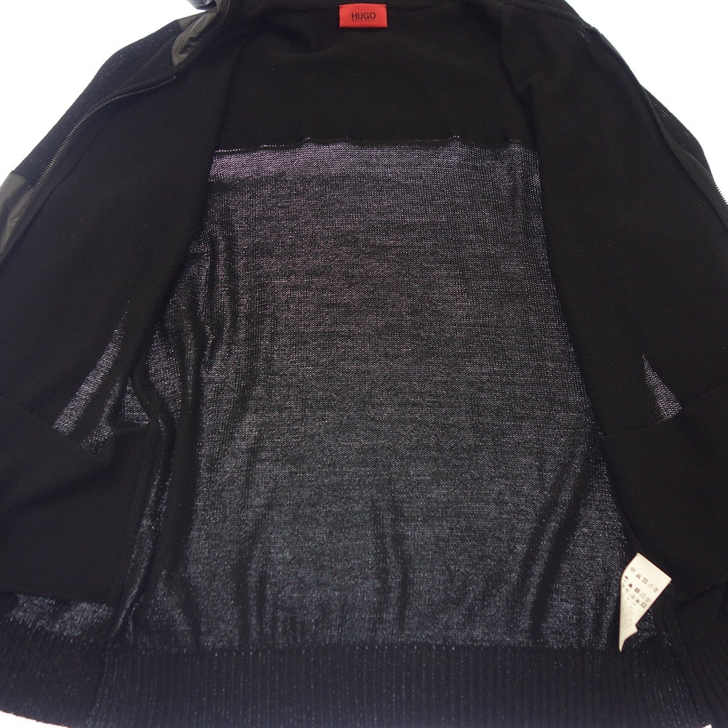 美品◆ヒューゴ ボス ニット&ナイロン切替 パーカー メンズ サイズXL ブラック HUGO BOSS【AFB7】