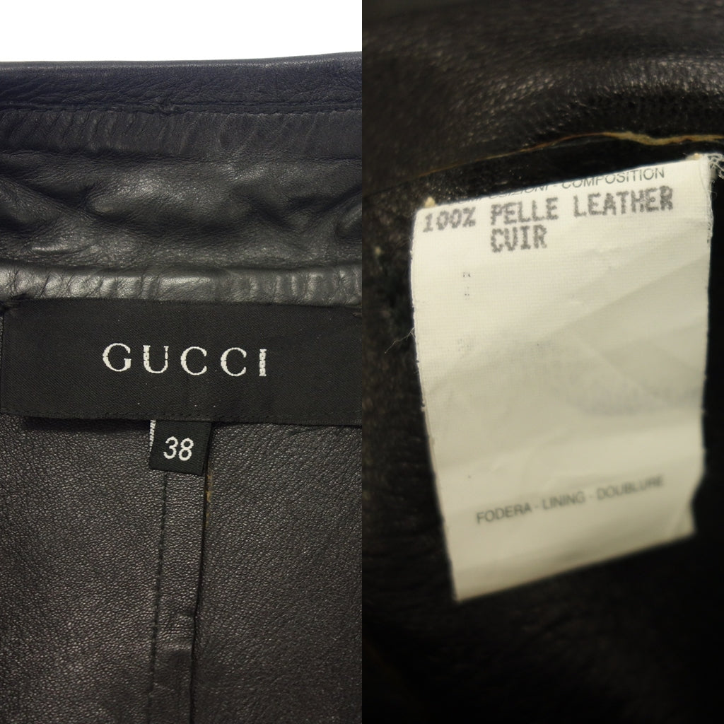 中古◆グッチ レザートレンチコート ベルト付き トムフォード期 レディース ブラック サイズ38 GUCCI【AFA20】