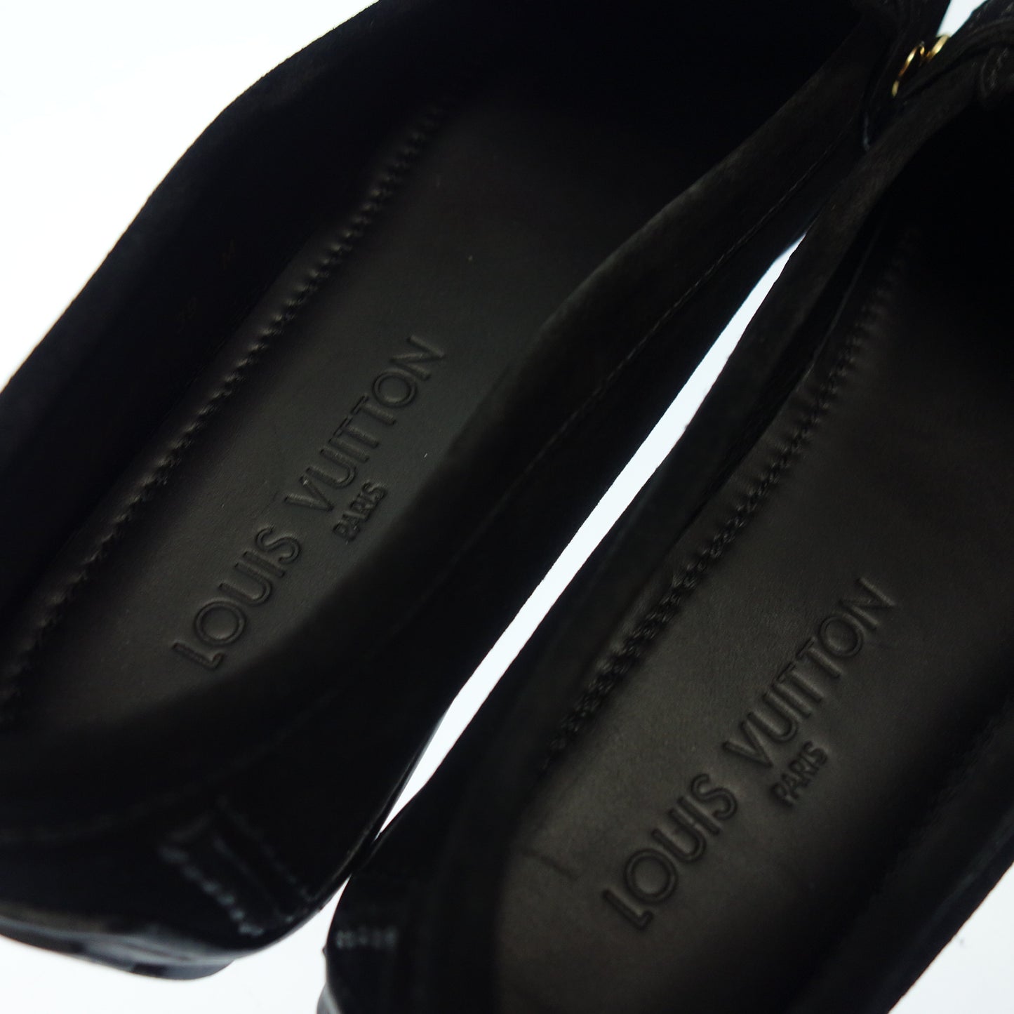 美品◆ルイヴィトン レザーローファー ドライビングシューズ ゴールド金具 レディース 39 黒 LOUIS VUITTION【AFD5】
