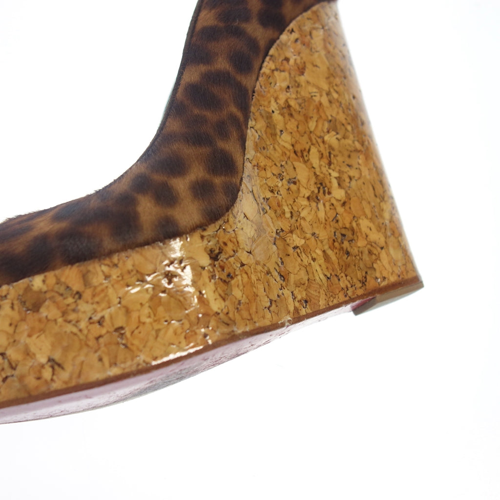 中古◆クリスチャンルブタン ハラコ レザー ウェッジソール パンプス レディース 35 茶系 Christian Louboutin【AFC6】