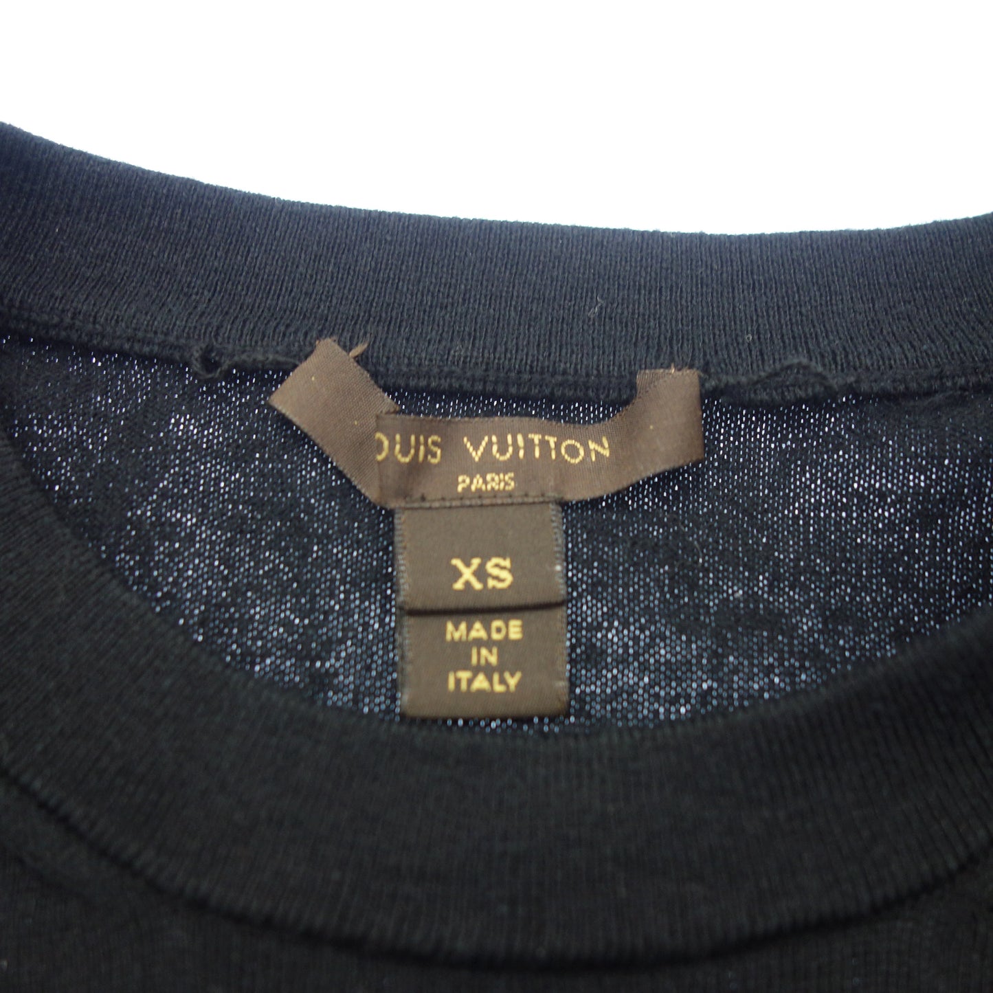 美品◆ルイヴィトン Tシャツ 13SS 付け襟 ビジュー コットン レディース 黒 サイズXS LOUIS VUITTON【AFB3】