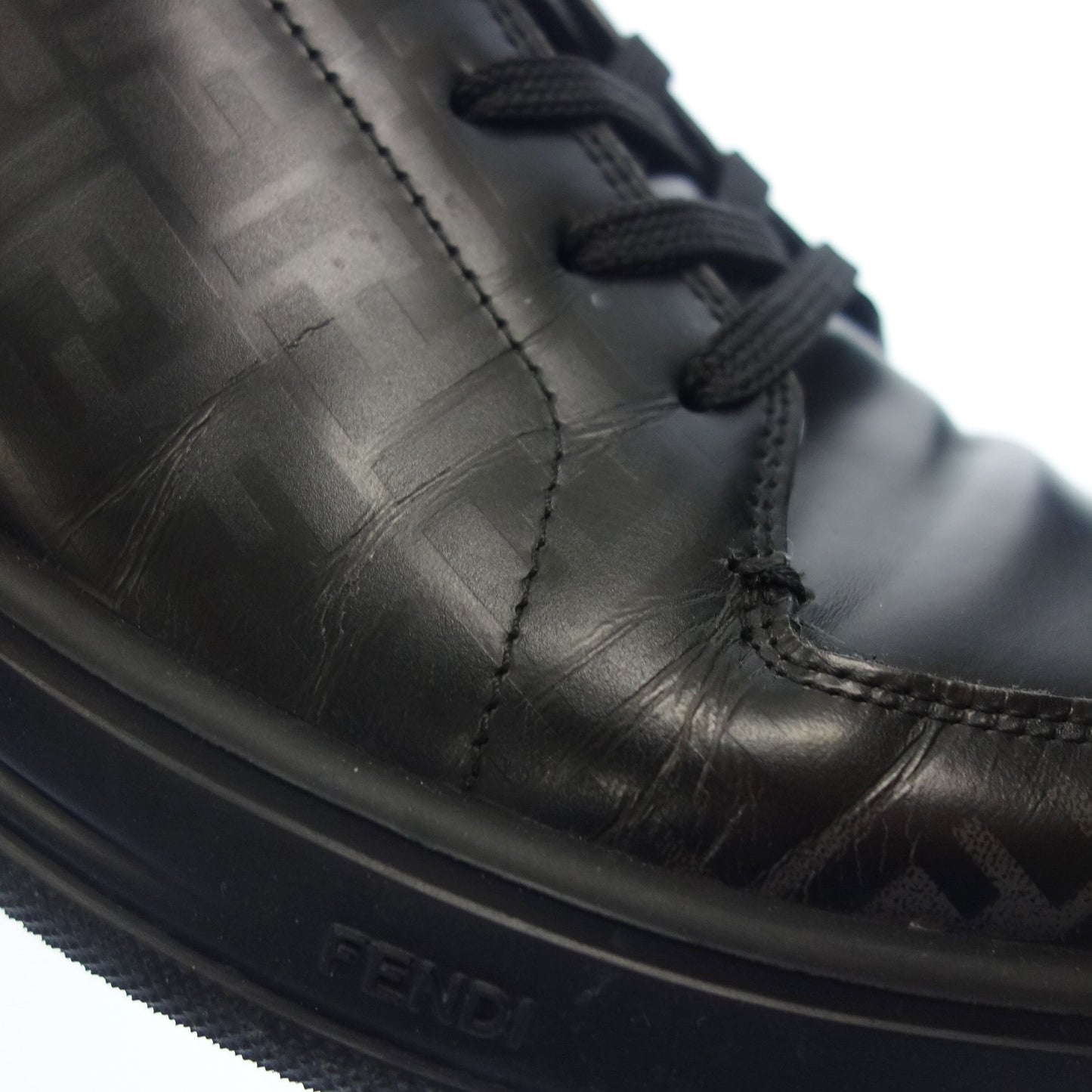 フェンディ レザースニーカー ズッカ 1297 メンズ 7E 黒 FENDI【AFC17】【中古】