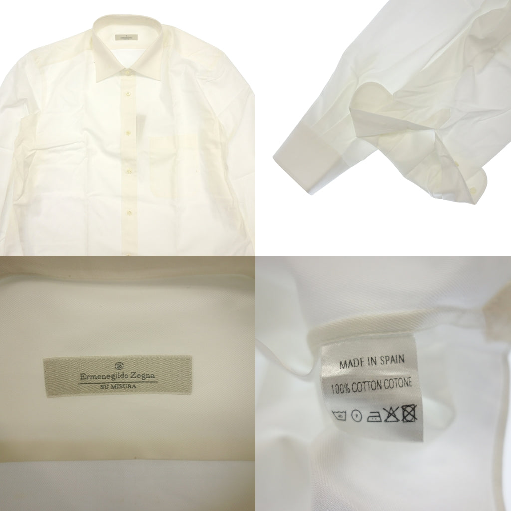 美品◆エルメネジルド ス ミズーラ 長袖シャツ コットン メンズ ホワイト&ブルー サイズ表記なし Ermenegildo Zegna SU MISURA 2枚セット【AFB19】