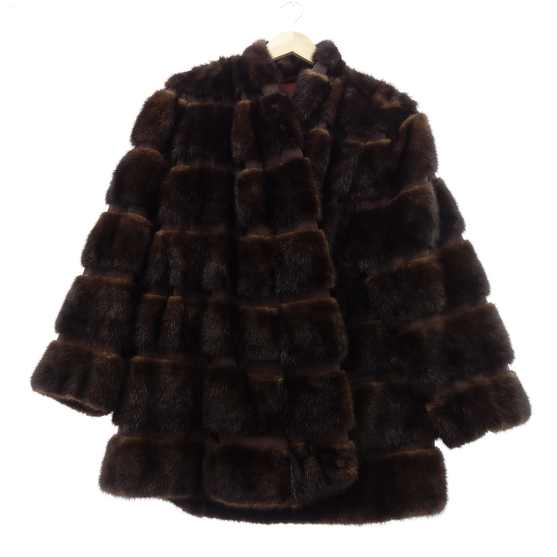 毛皮ハーフコート ブラウン系 ストライプ