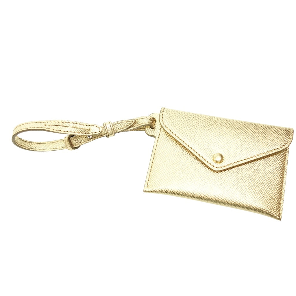 美品◆プラダ カードケース ゴールド サフィアーノ 1EN022 ストラップ付き PRADA【AFI10】