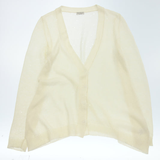 美品◆ブルネロクチネリ ニットカーディガン スパンコール シルク サイズXS レディース 白 BRUNELLO CUCINELLI【AFB3】