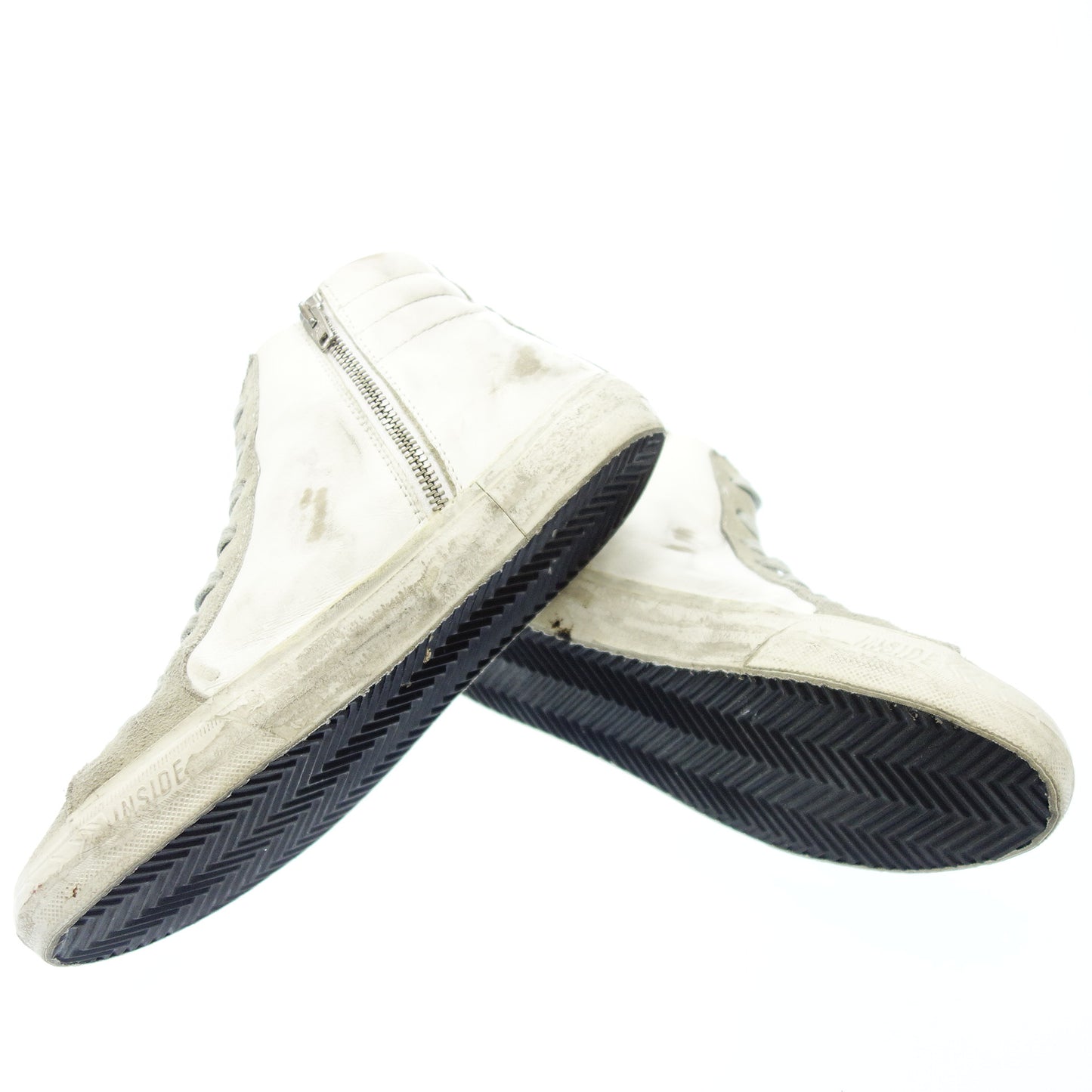 美品◆ゴールデングース レザースニーカー サイドジップ ヴィンテージ加工 SLIDE メンズ 39 グレー GOLDEN GOOSE【AFC3】