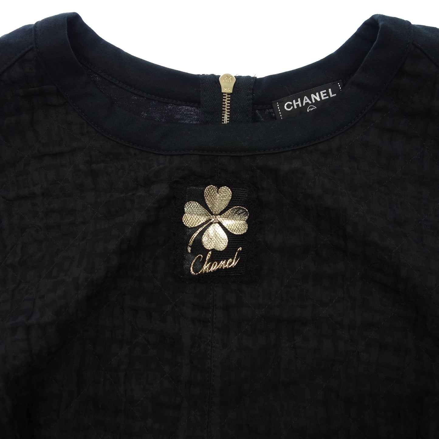 シャネル ノースリーブ カットソー トップス 09A クローバー シルク レディース 34 黒 CHANEL【AFB22】【中古】