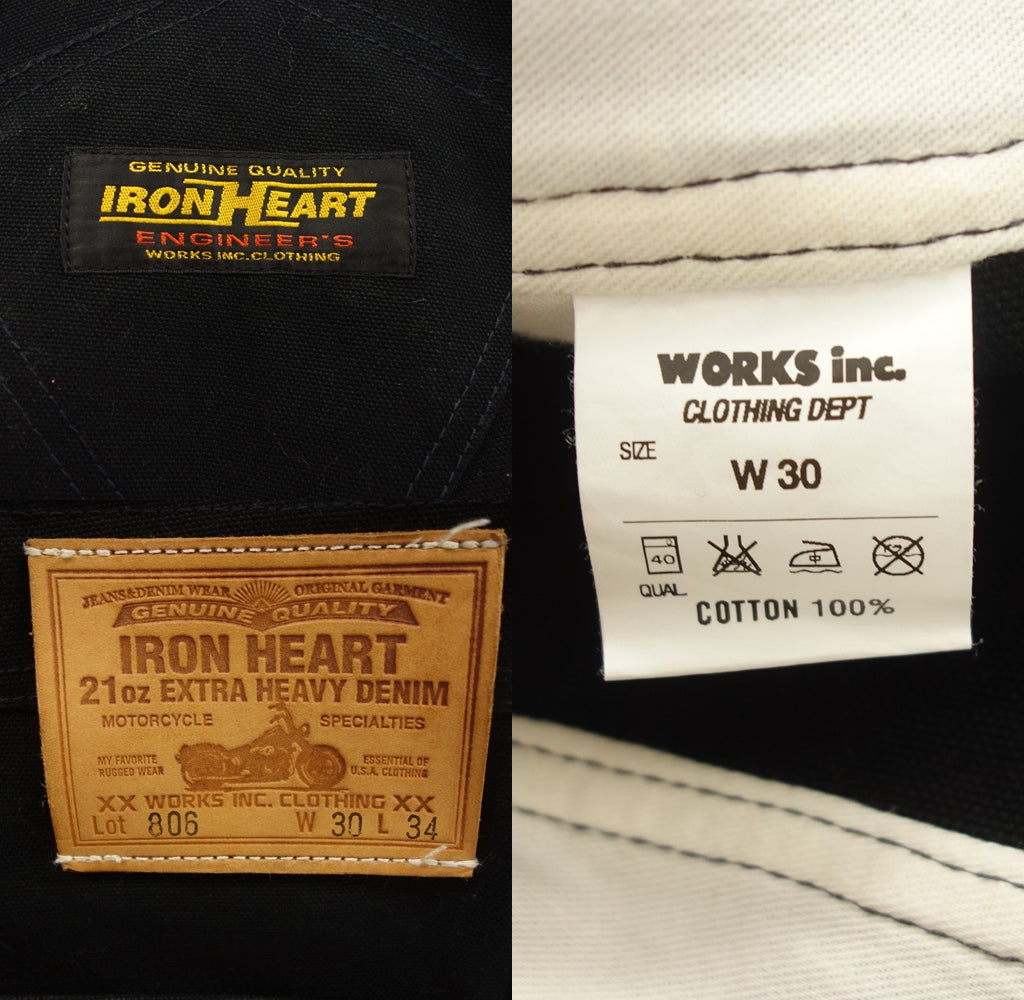中古◆アイアンハート オーバーオール ダブルニー メンズ ブラック サイズW30 L34 IRON HEART【AFB15】