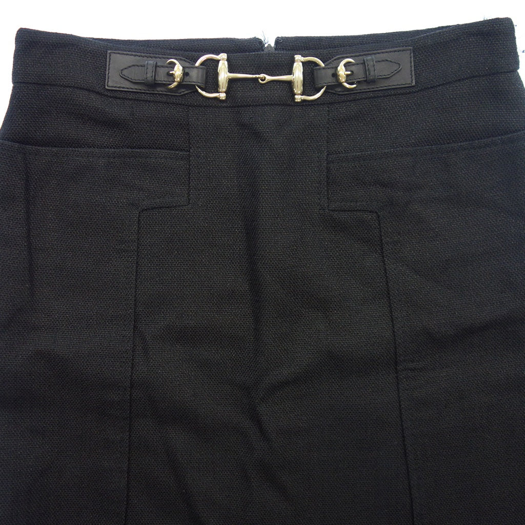 中古◆グッチ ミニスカート 281873 ビットデザイン リネン混 レディース 40 黒 GUCCI【AFB45】
