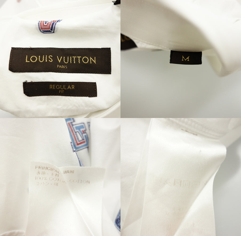 中古◆ルイヴィトン 長袖シャツ レギュラーフィット LVプリント メンズ ホワイト サイズM LOUIS VUITTON【AFB37】