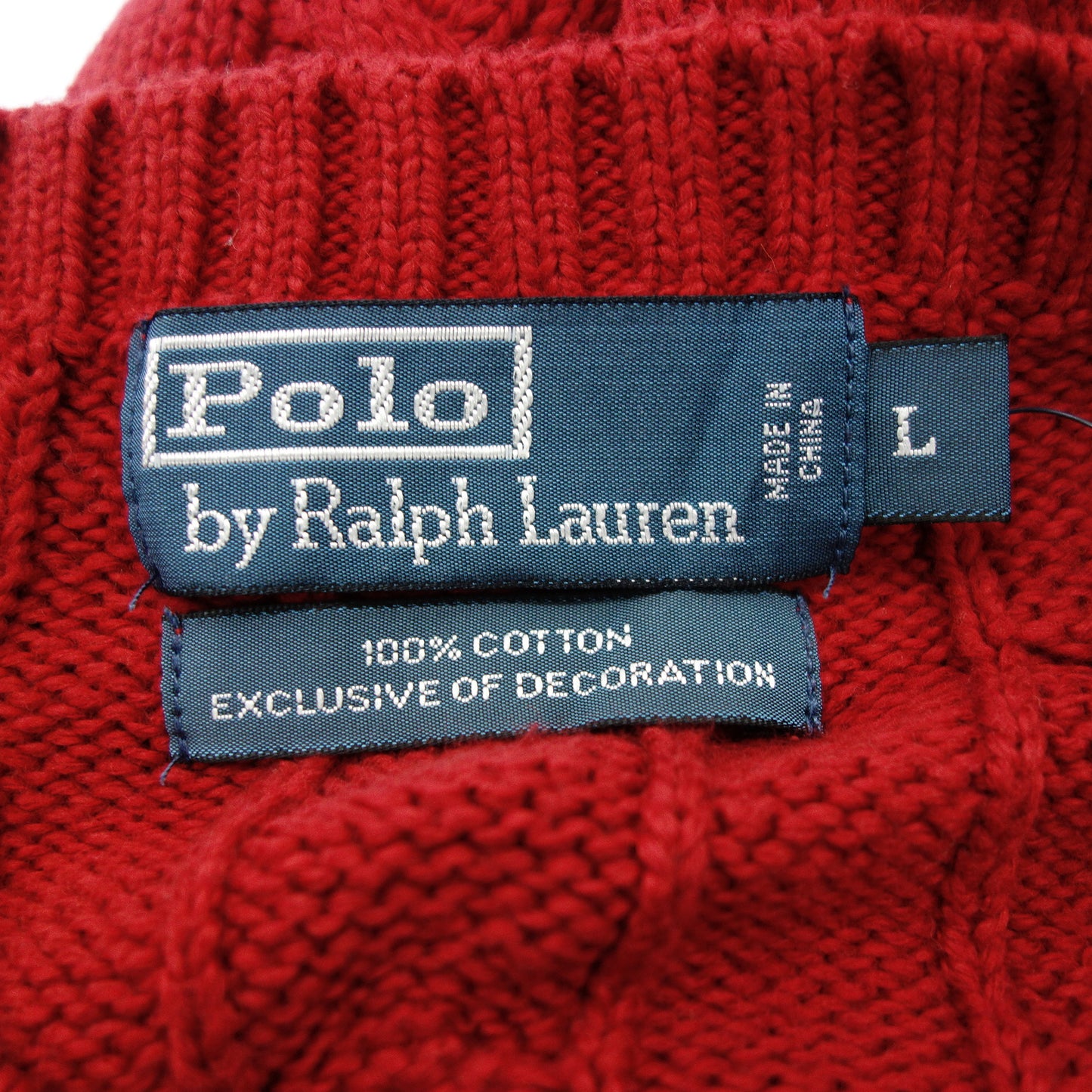 ポロラルフローレン ニット ケーブル コットン メンズ レッド L POLO RALPH LAUREN【AFB3】【中古】