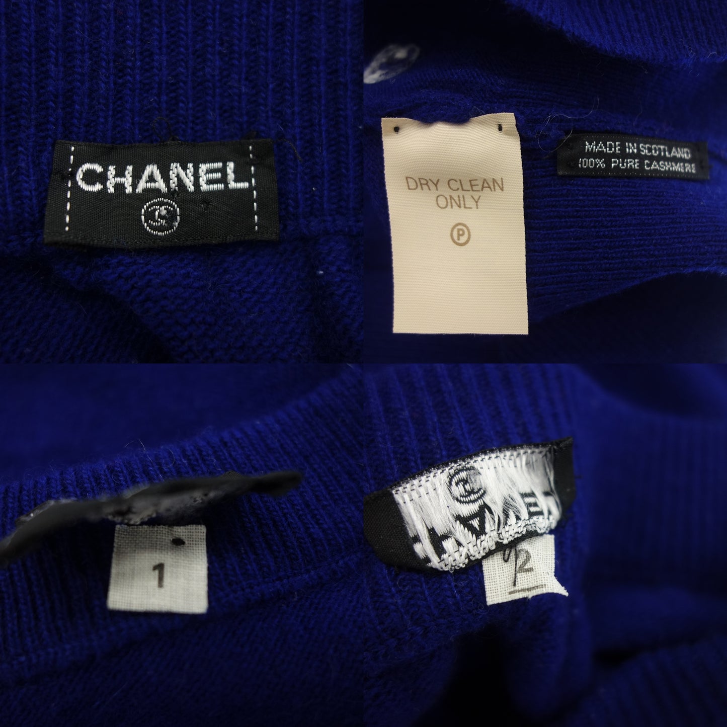シャネル ニットセットアップ カシミヤ 金ボタン クローバー レディース ブルー CHANEL【AFB18】【中古】
